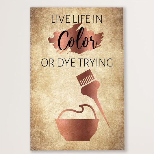 Hairdresser Canvas Live Life In Color Or Dye Trying | Wall Art Gift for Hairstylists
