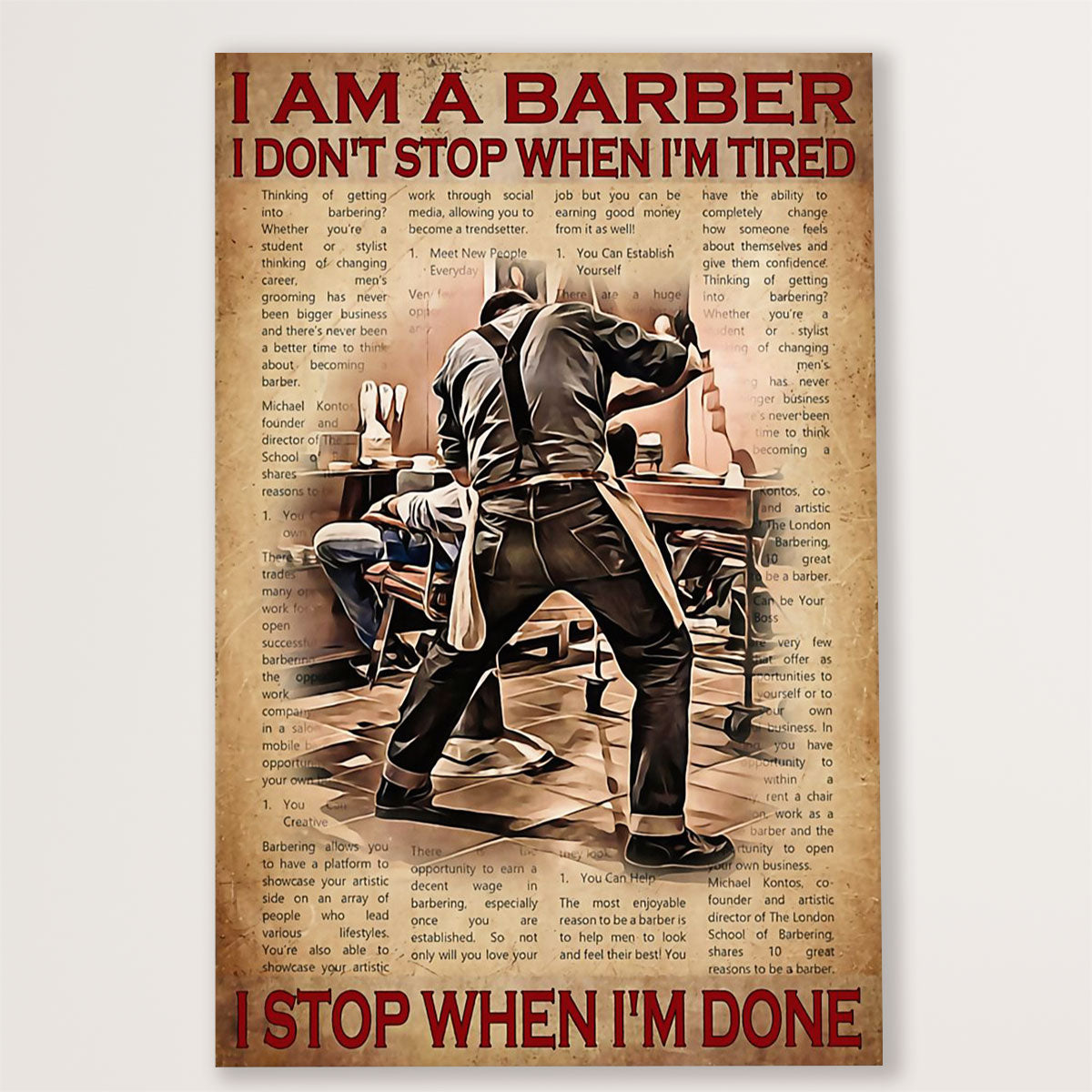Hairdresser Poster I Am A Barber, I Don’t Stop When Im Tired | Wall Art Gift for Hairstylists