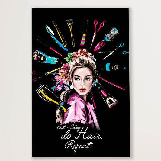 Hairdresser Canvas Eat - Sleep do Hair Repeat | Wall Art Gift for Hairstylists