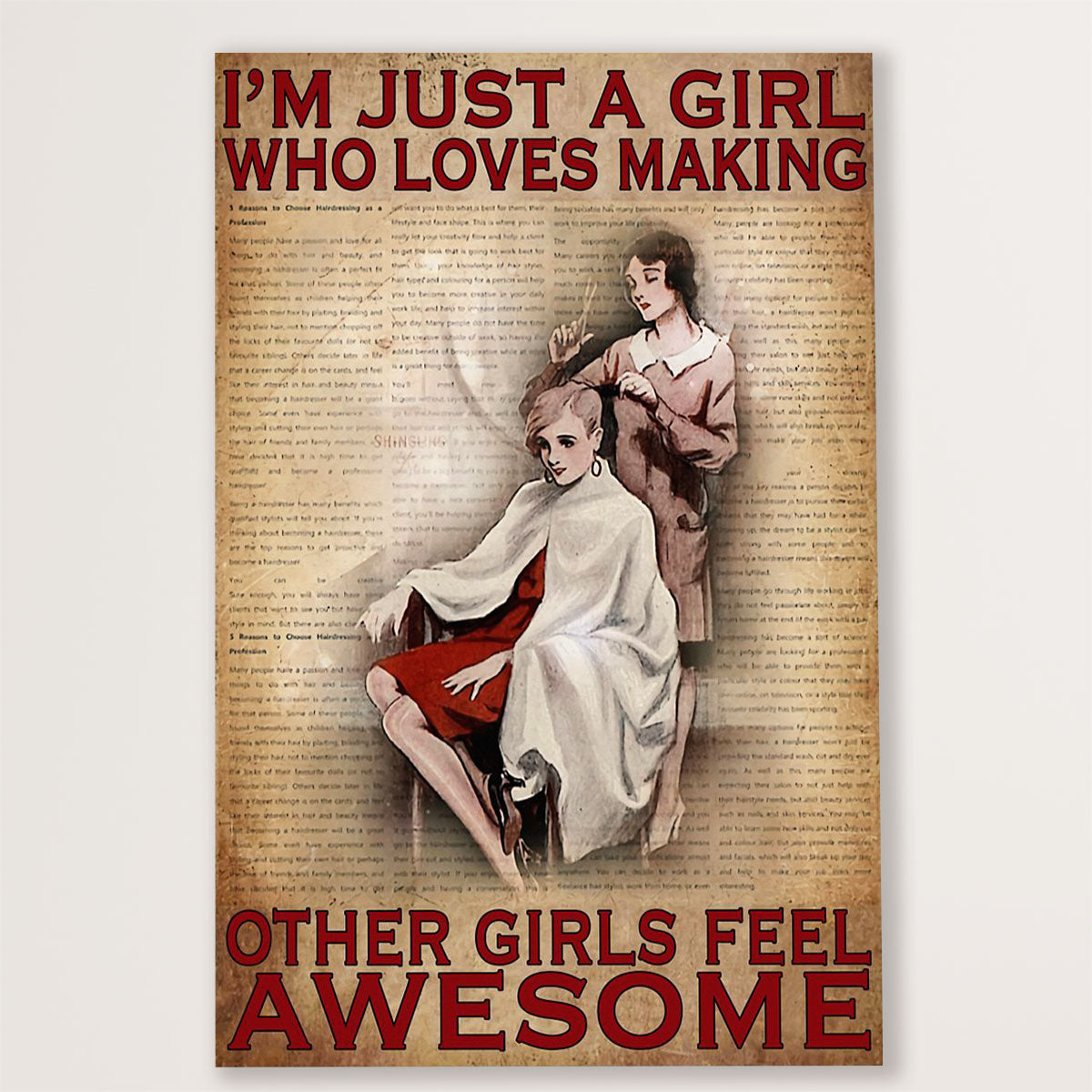Hairdresser Canvas I'm Just A Girl Who Loves Making Other Girls Feel Awesome | Wall Art Gift for Hairstylists