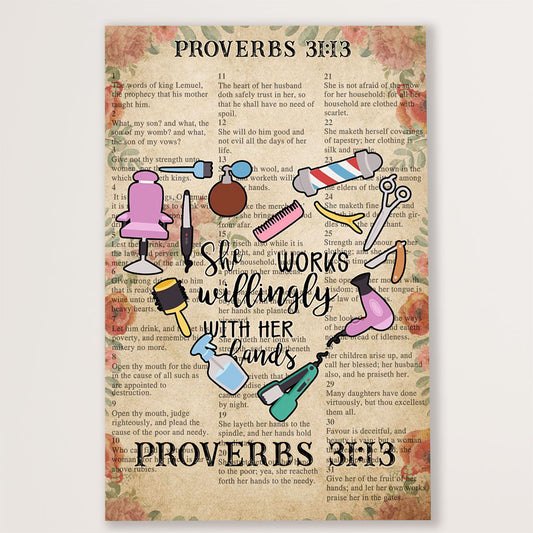 Hairdresser Canvas She Works Willingly With Her hands | Wall Art Gift for Hairstylists