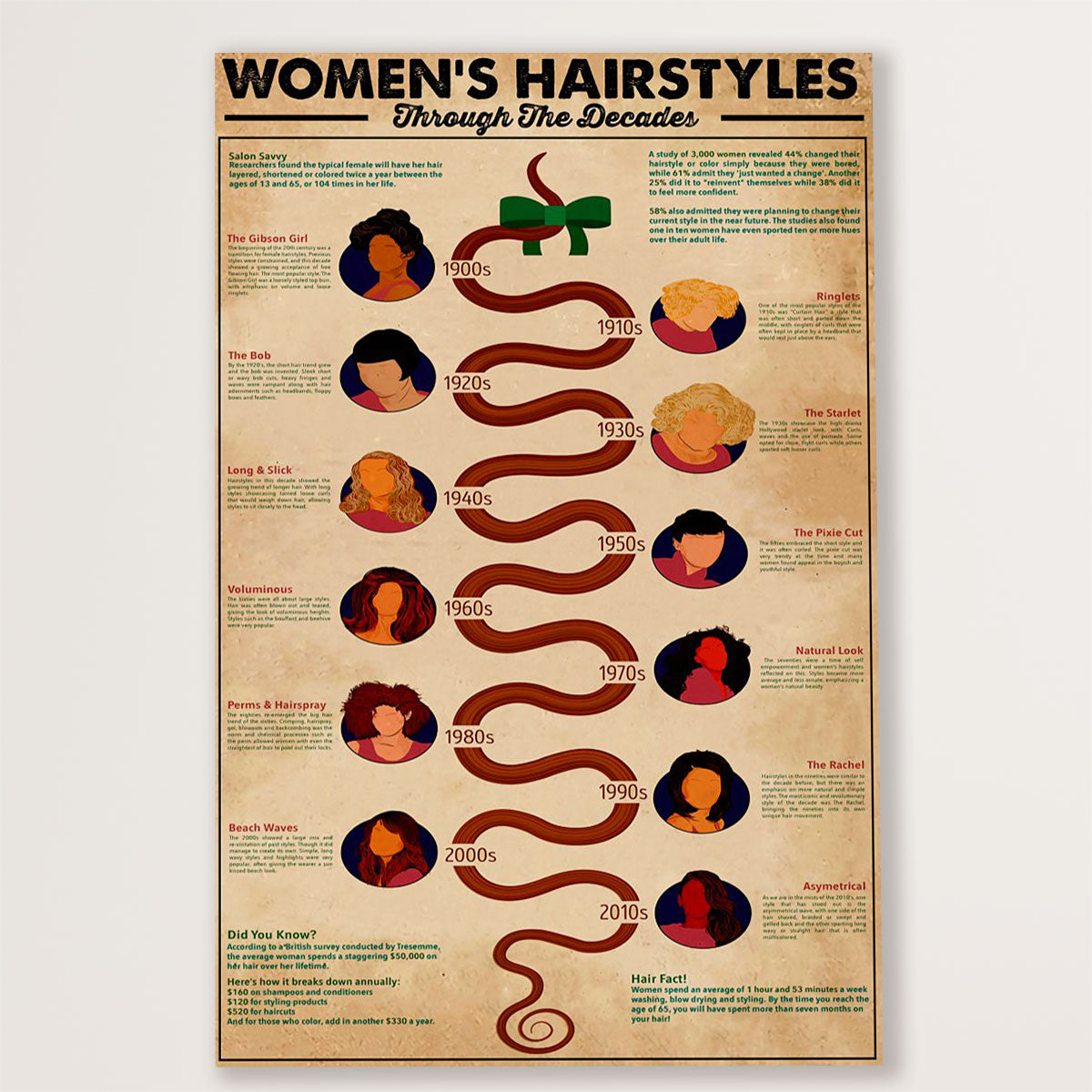 Hairdresser Canvas Women's Hairstyles Through The Decades | Wall Art Gift for Hairstylists