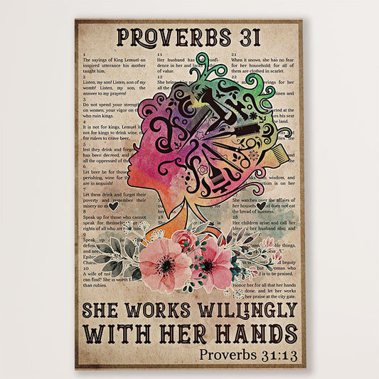 Hairdresser Canvas She Works Willingly With Her Hands | Wall Art Gift for Hairstylists