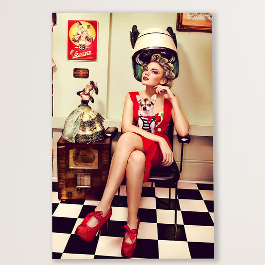 Hairdresser Canvas Lady in Hair Salon | Wall Art Gift for Hairstylists