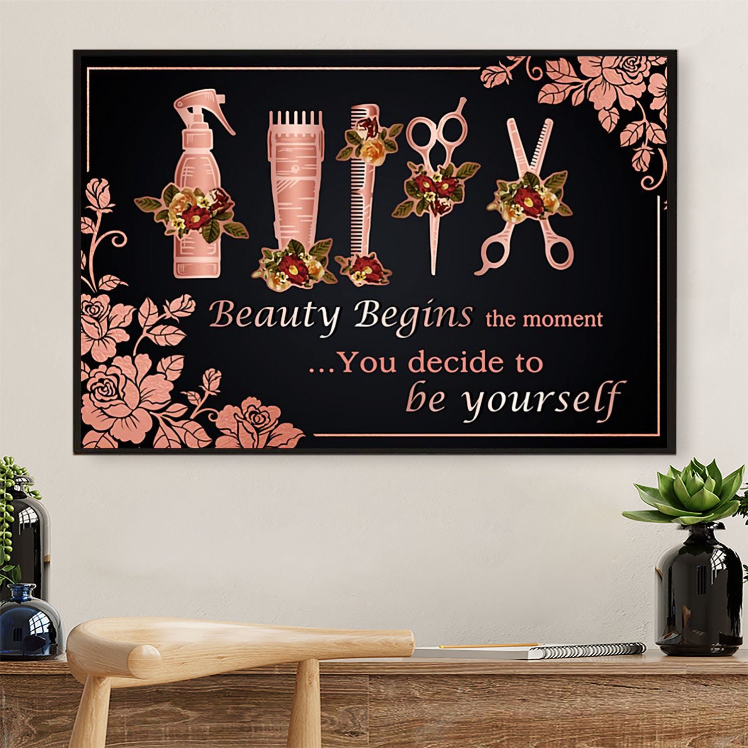 Hairdresser Poster Beauty Begins The Moment You Decide | Wall Art Gift for Hairstylists