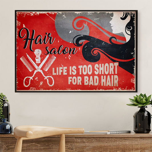 Hairdresser Poster Hair Salon - Life Is Too Short For Bad Hair | Wall Art Gift for Hairstylists
