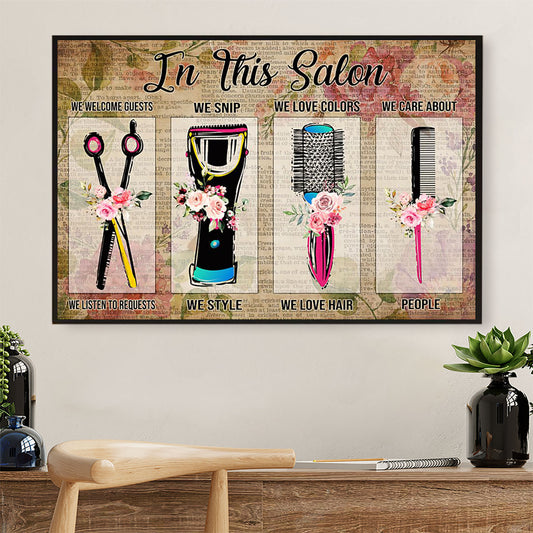 Hairdresser Poster In This Salon We Welcome Guests | Wall Art Gift for Hairstylists