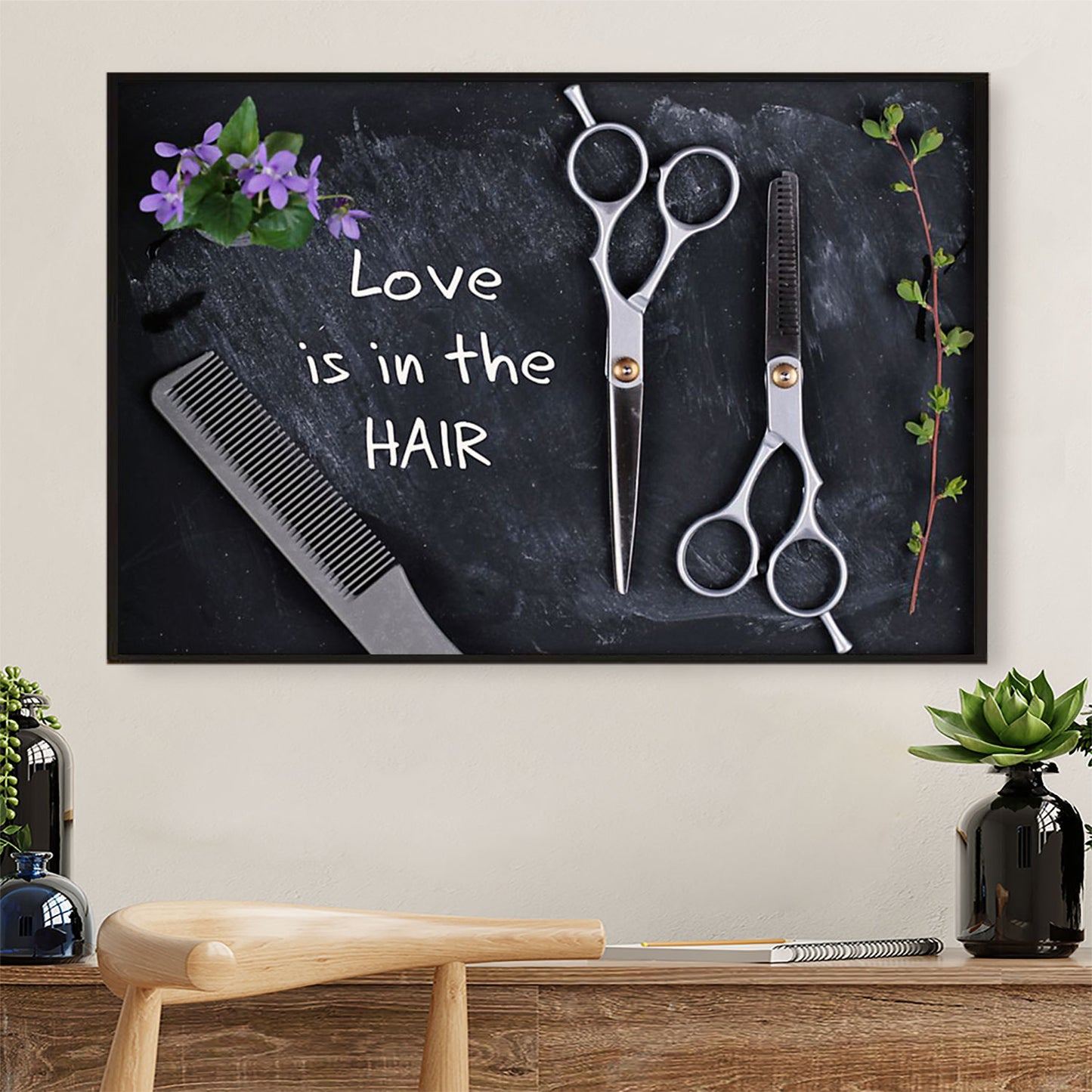 Love Is In The Hair - Hairdresser Canvas Wall Art | Home Décor Gift for Hairstylists