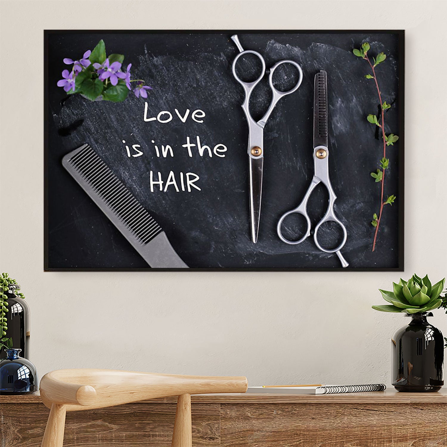 Love Is In The Hair - Hairdresser Canvas Wall Art | Home Décor Gift for Hairstylists