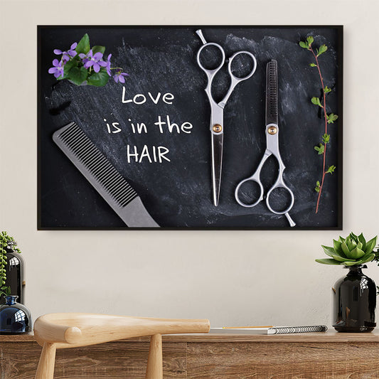 Hairdresser Poster Love Is In The Hair | Wall Art Gift for Hairstylists