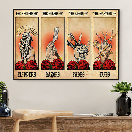 Hairdresser Poster The Keepers Of Clippers, The Rulers Of Razors | Wall Art Gift for Hairstylists