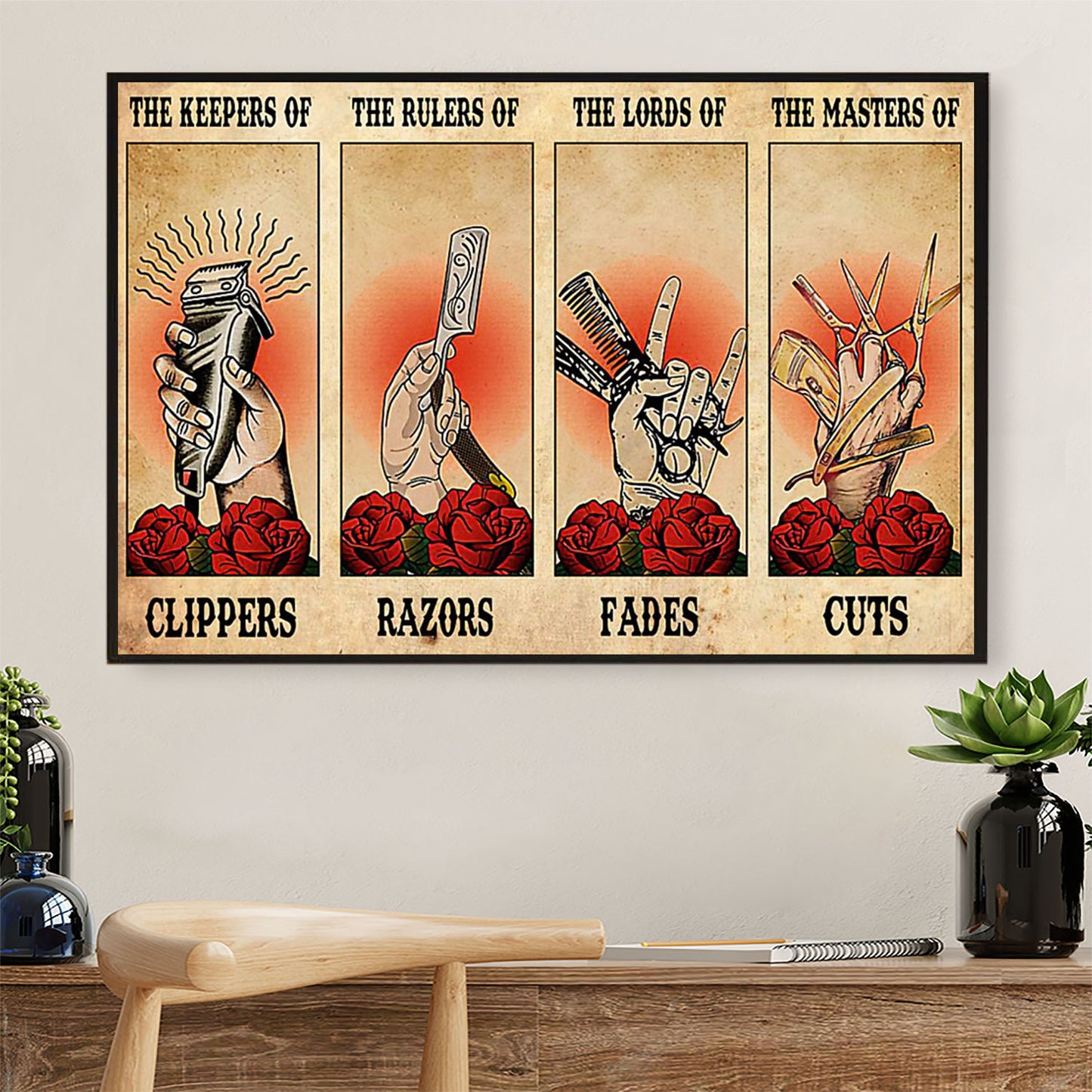 The Keepers Of Clippers, The Rulers Of Razors - Hairdresser Canvas Wall Art | Home Décor Gift for Hairstylists