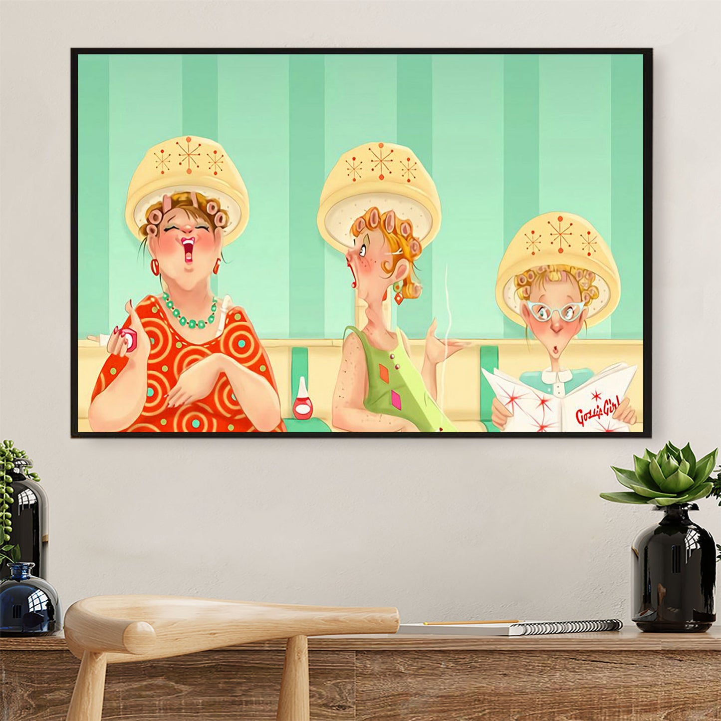 Funny Woman in Hair Salon - Hairdresser Canvas Wall Art | Home Décor Gift for Hairstylists