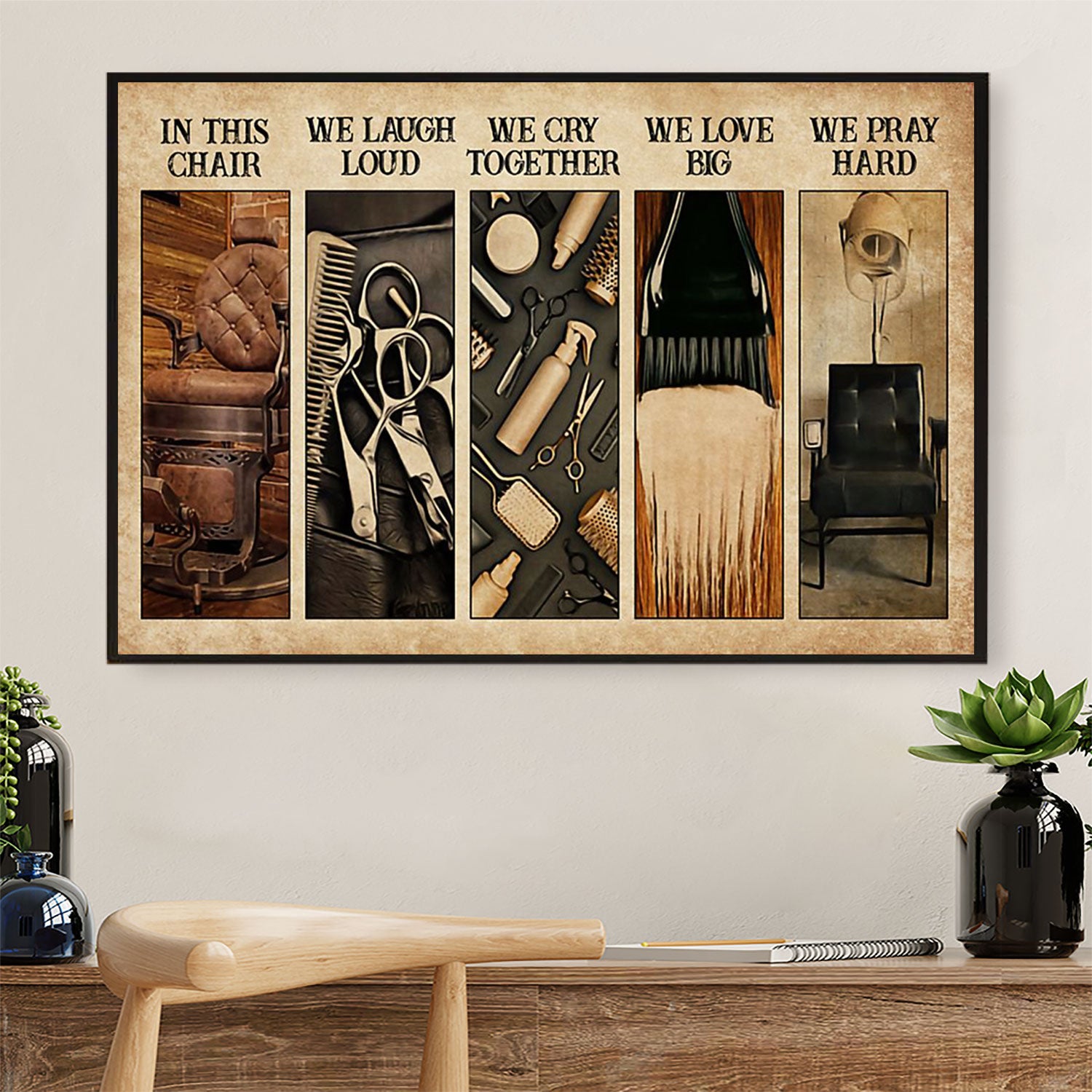 In This Chair, We Laugh Loud - Hairdresser Canvas Wall Art | Home Décor Gift for Hairstylists