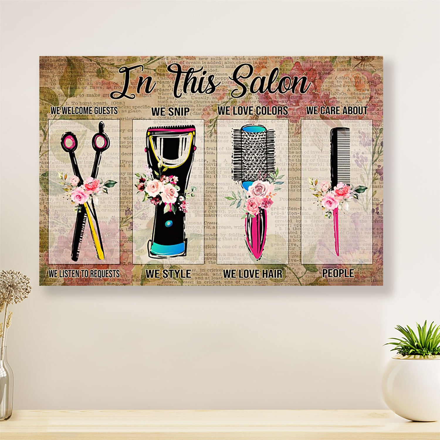 Hairdresser Poster In This Salon We Welcome Guests | Wall Art Gift for Hairstylists