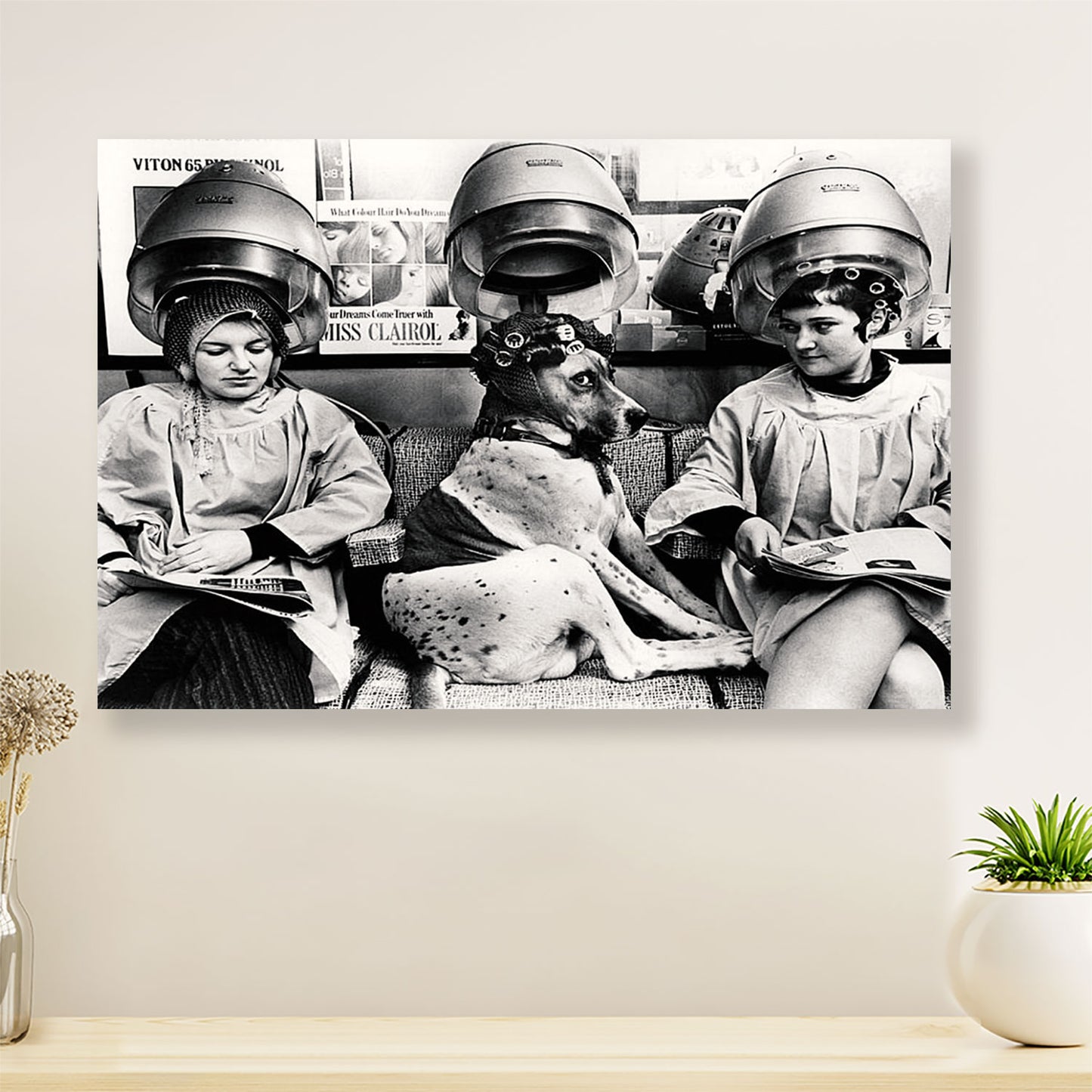 Woman Go To Hair Salon with Dog - Hairdresser Canvas Wall Art | Home Décor Gift for Hairstylists