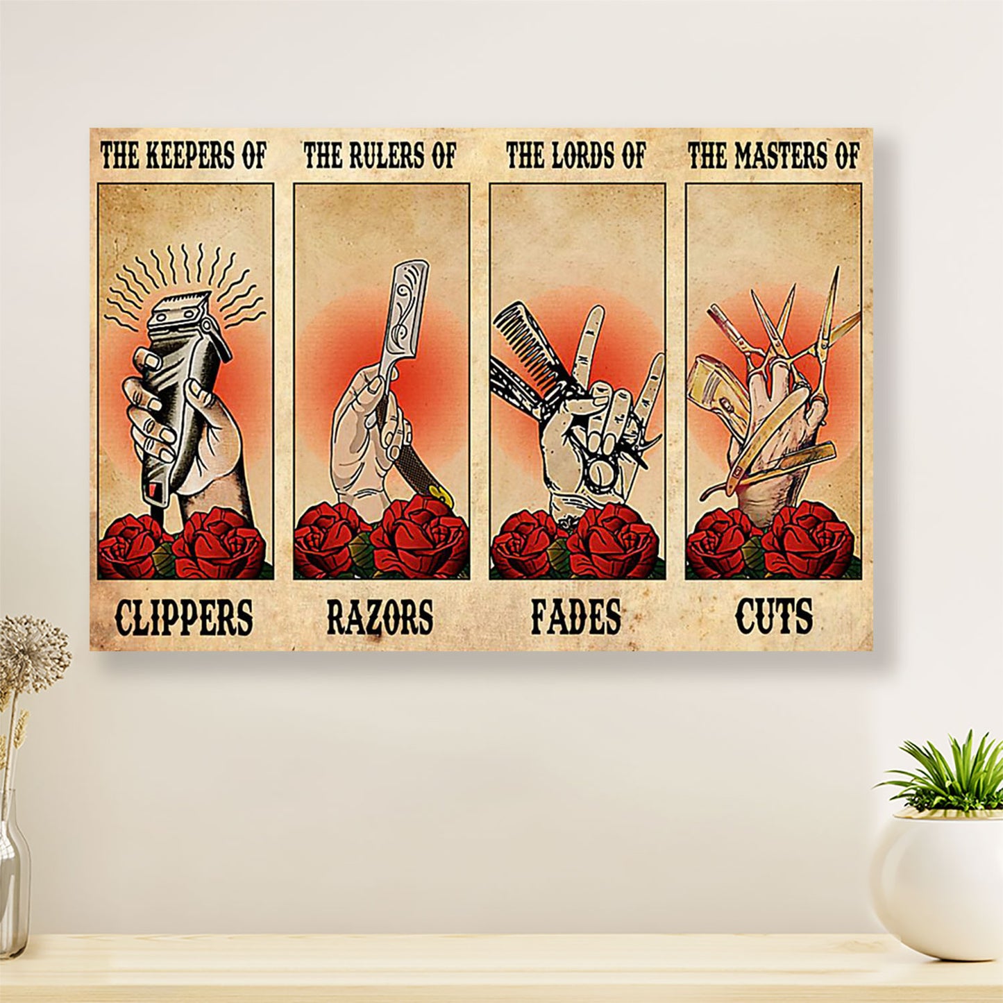 The Keepers Of Clippers, The Rulers Of Razors - Hairdresser Canvas Wall Art | Home Décor Gift for Hairstylists