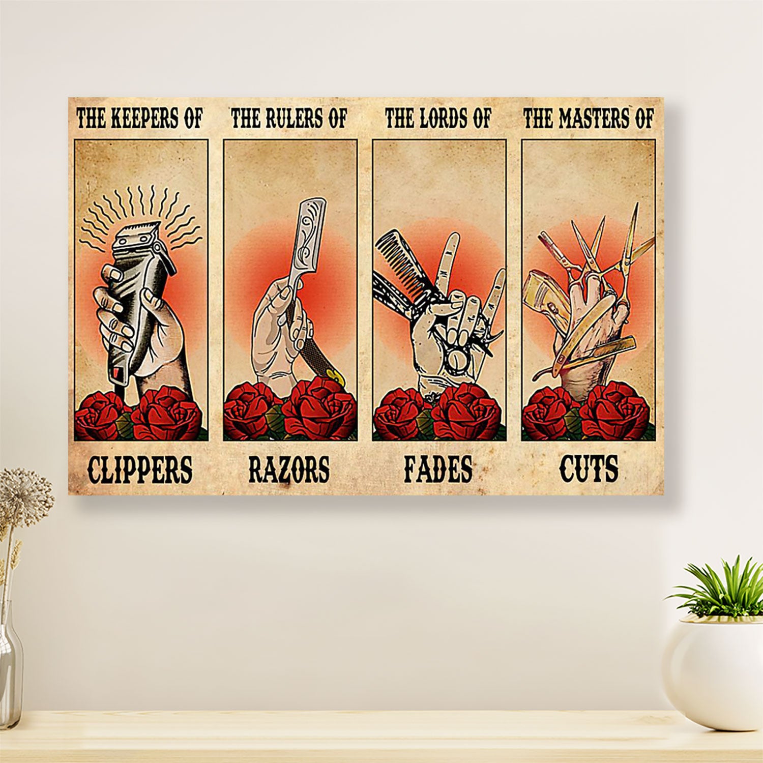 The Keepers Of Clippers, The Rulers Of Razors - Hairdresser Canvas Wall Art | Home Décor Gift for Hairstylists