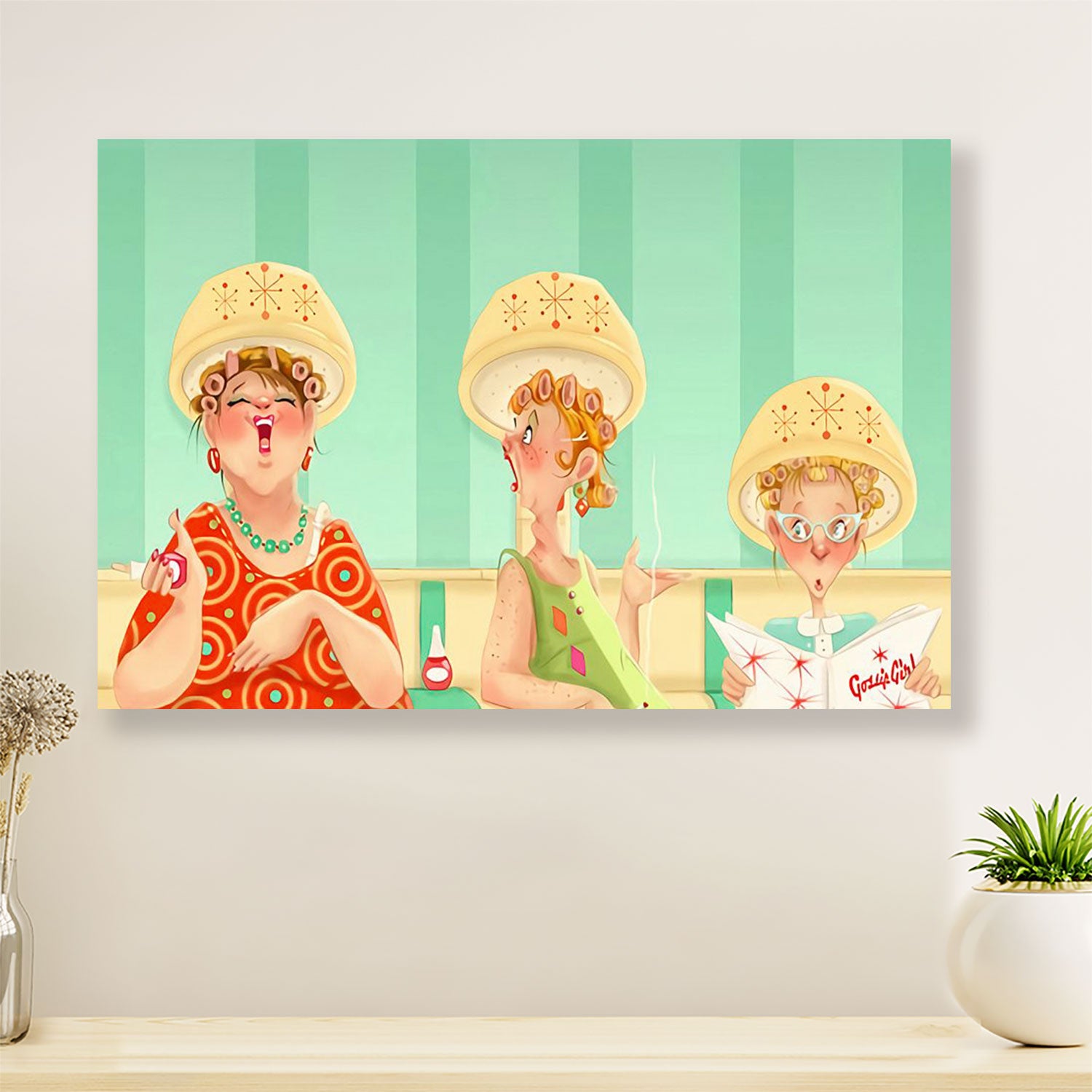 Funny Woman in Hair Salon - Hairdresser Canvas Wall Art | Home Décor Gift for Hairstylists