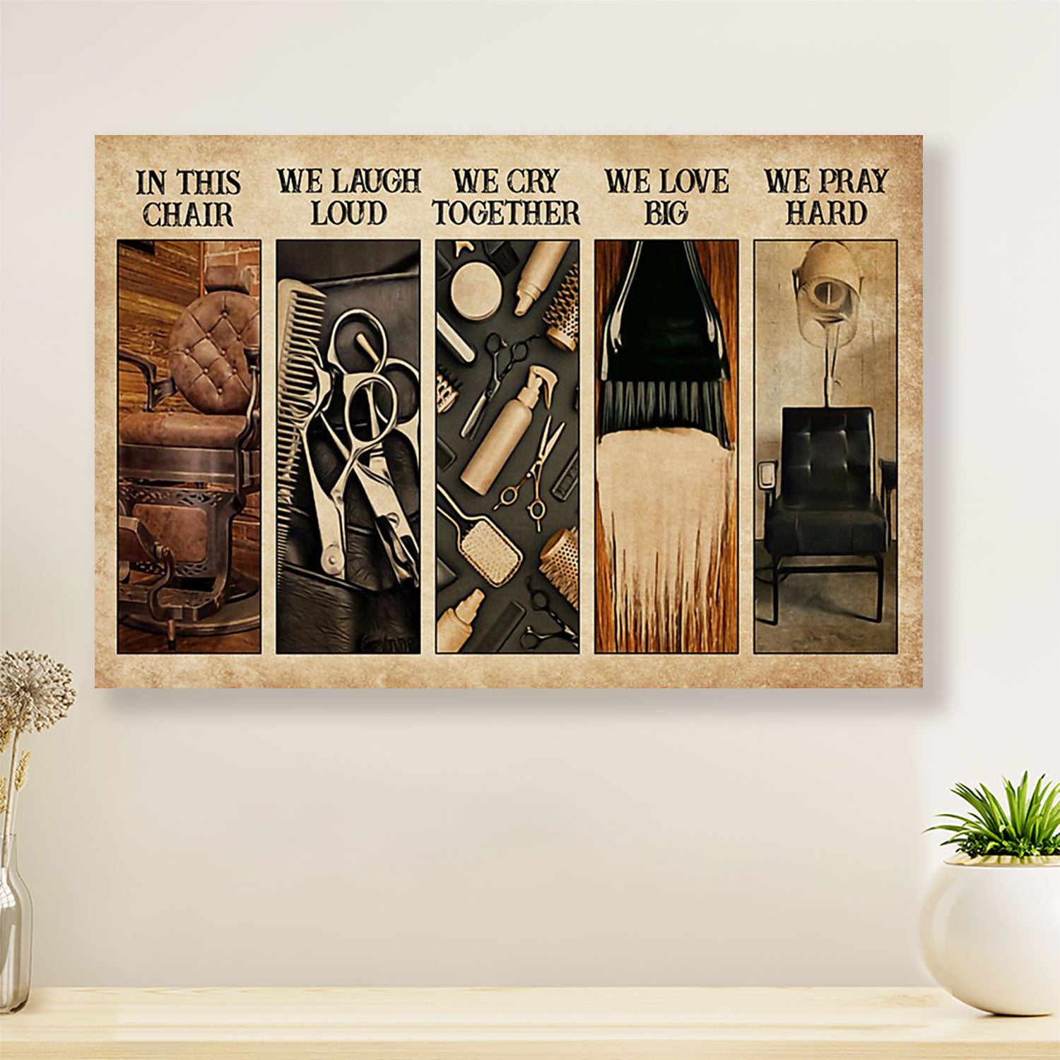 In This Chair, We Laugh Loud - Hairdresser Canvas Wall Art | Home Décor Gift for Hairstylists