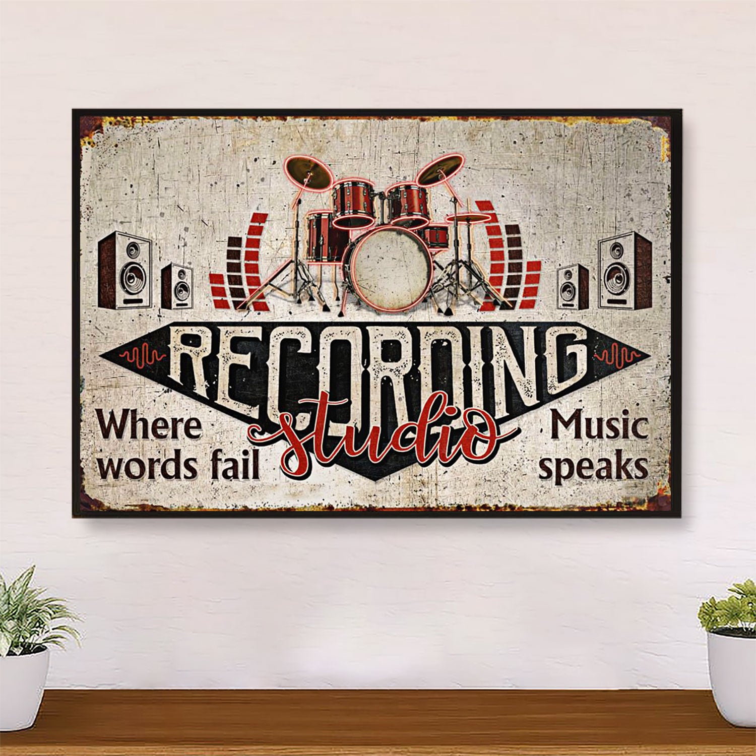 Drumming Poster Recording Studio - Where Words Fail, Music Speaks | Wall Art Gift for Drummer