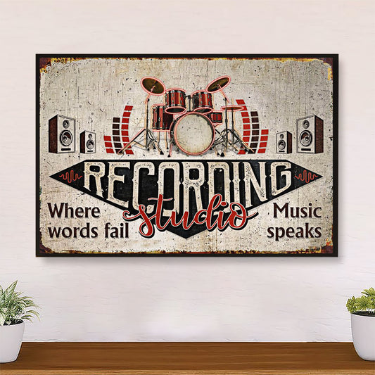 Drumming Poster Recording Studio - Where Words Fail, Music Speaks | Wall Art Gift for Drummer