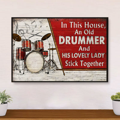 Drumming Canvas In This House, An Old Drummer & His Lady | Wall Art Home Décor Gift for Drummer