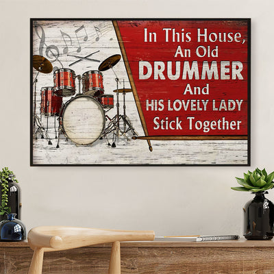 Drumming Canvas In This House, An Old Drummer & His Lady | Wall Art Home Décor Gift for Drummer