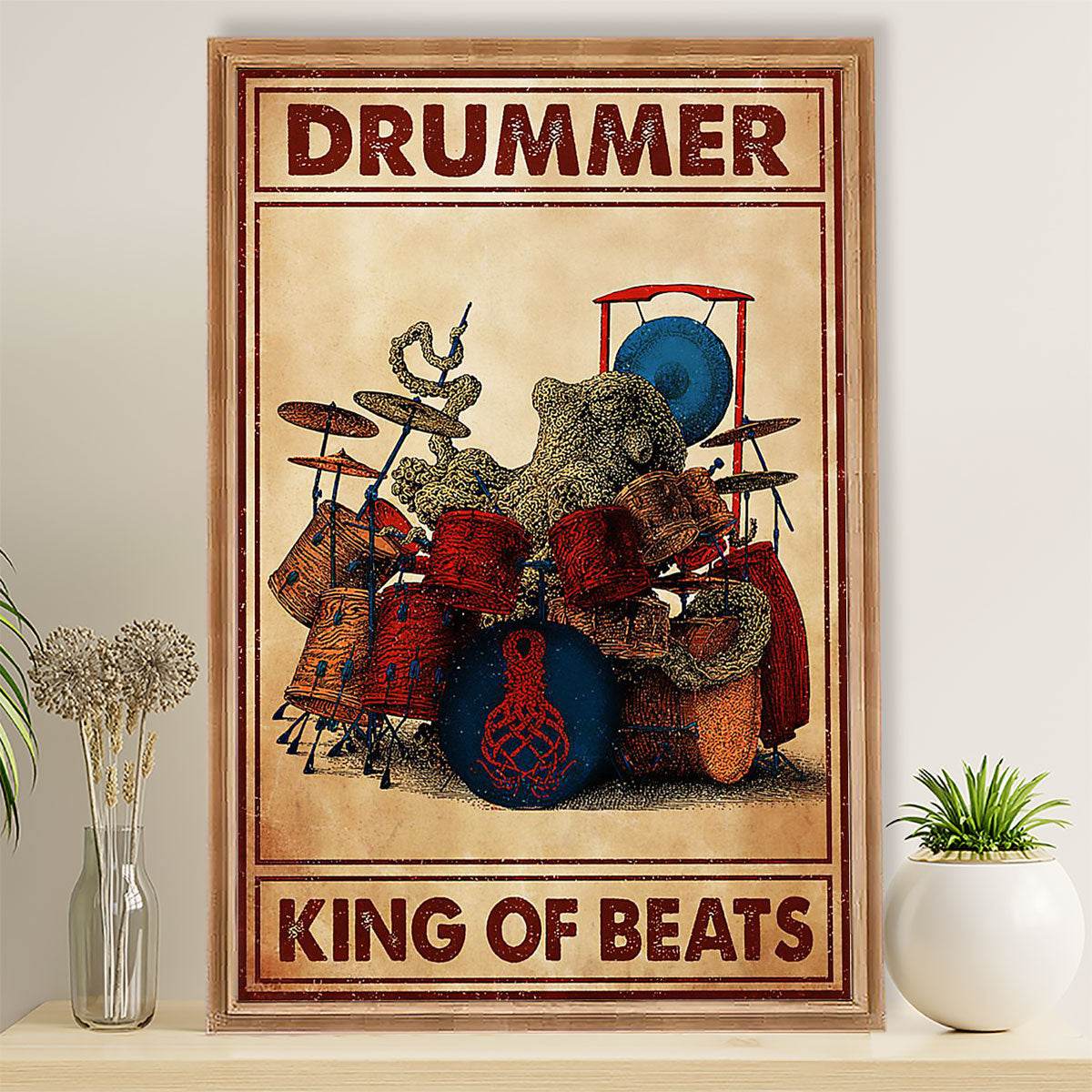 Drumming Canvas Drummer King Of Beats | Wall Art Gift for Drummers