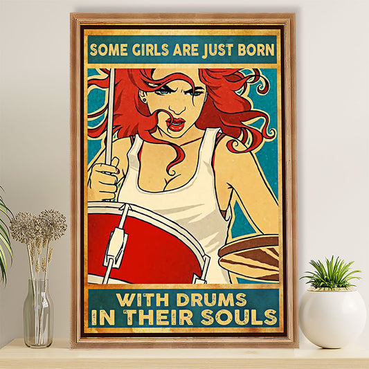 Drumming Poster Some Girls Are Just Born With Drum In Their Souls | Wall Art Gift for Drummers