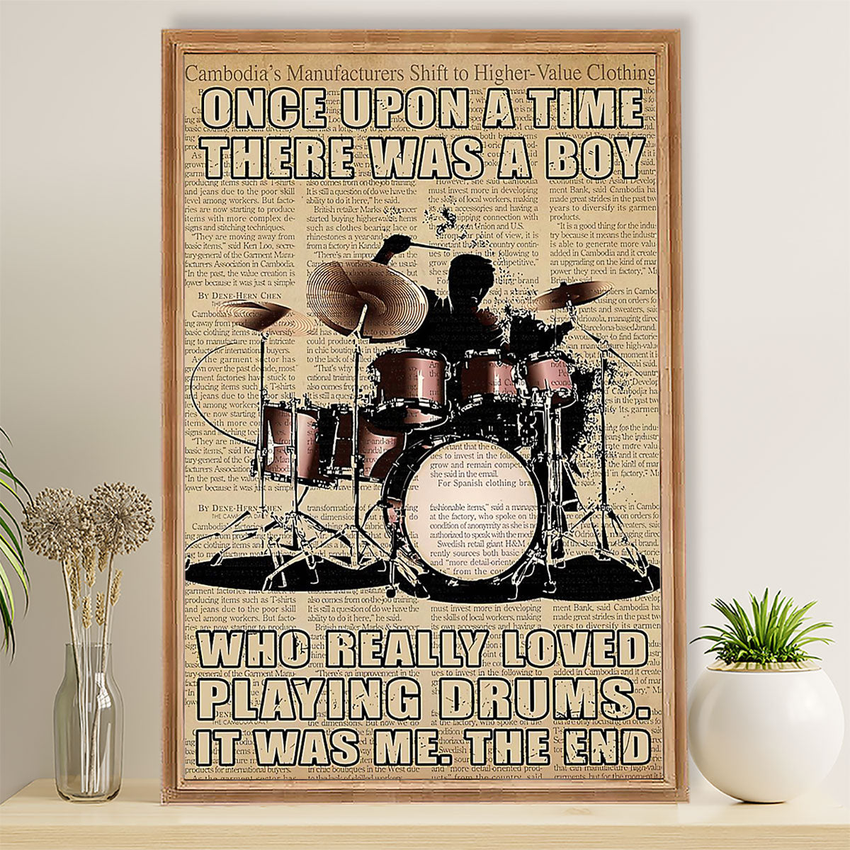 Drumming Canvas There Was A Boy Who Really Loved Playing Drums | Wall Art Gift for Drummers