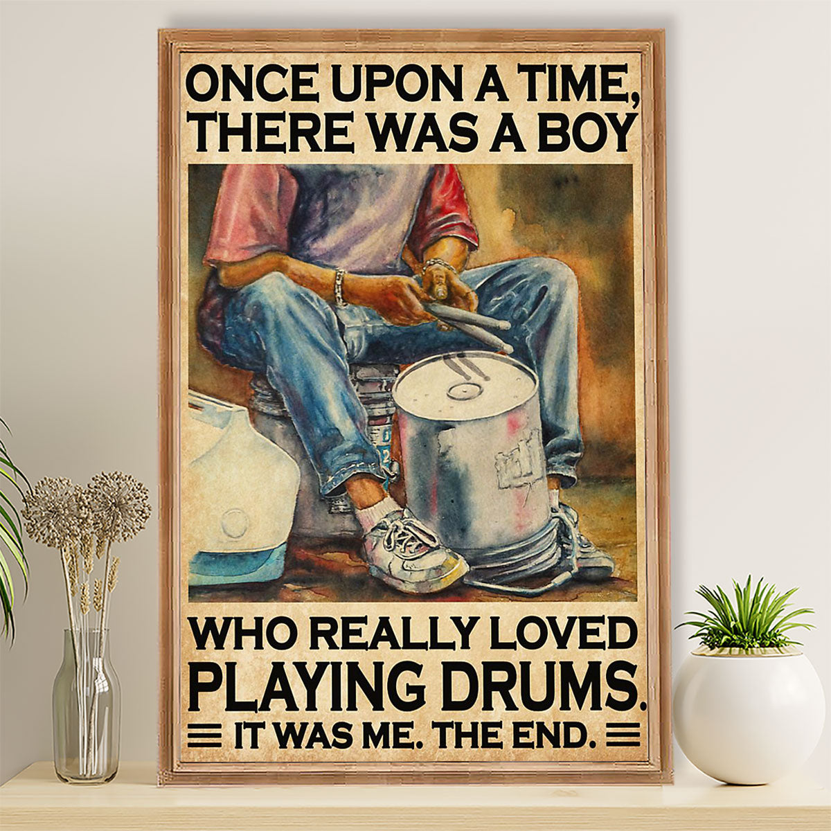 Drumming Canvas There Was A Boy Who Really Loved Playing Drums | Wall Art Gift for Drummers