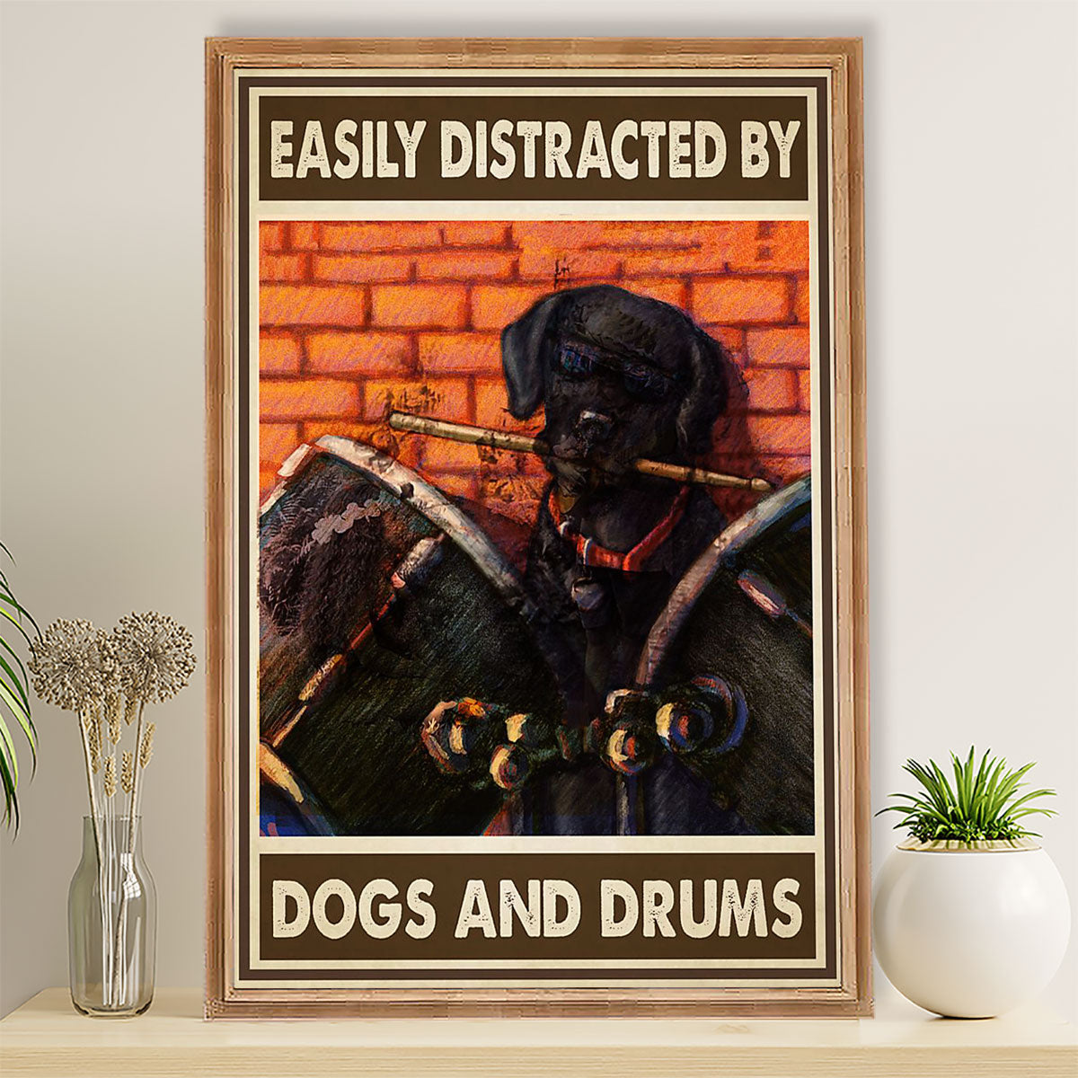 Drumming Canvas Easily Distracted by Dogs & Drums | Wall Art Gift for Drummers