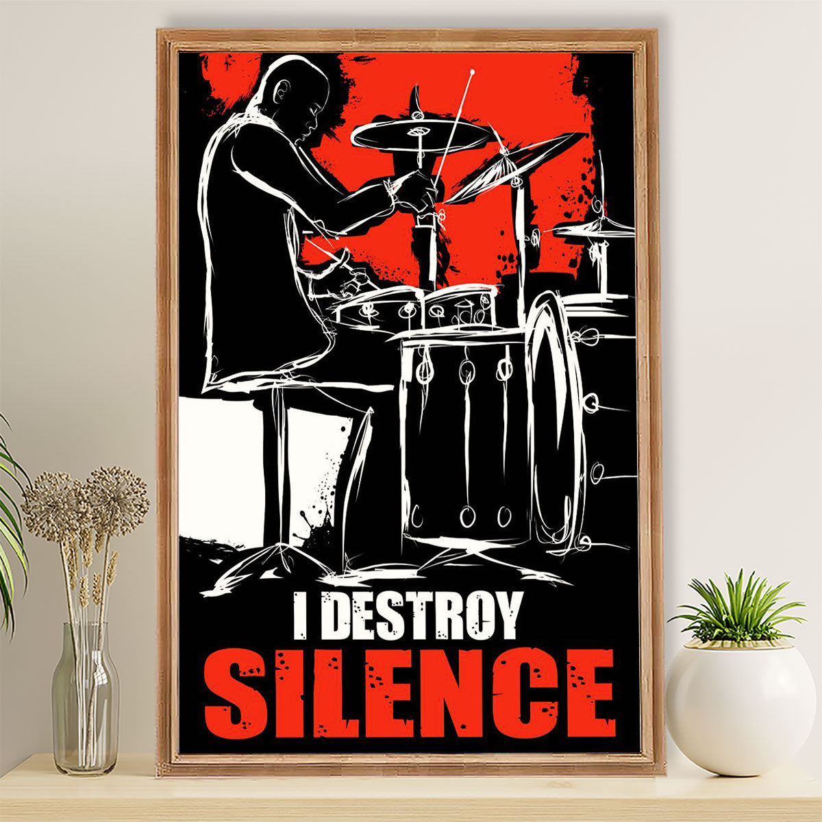 Drumming Canvas I Destroy Silence | Wall Art Gift for Drummers
