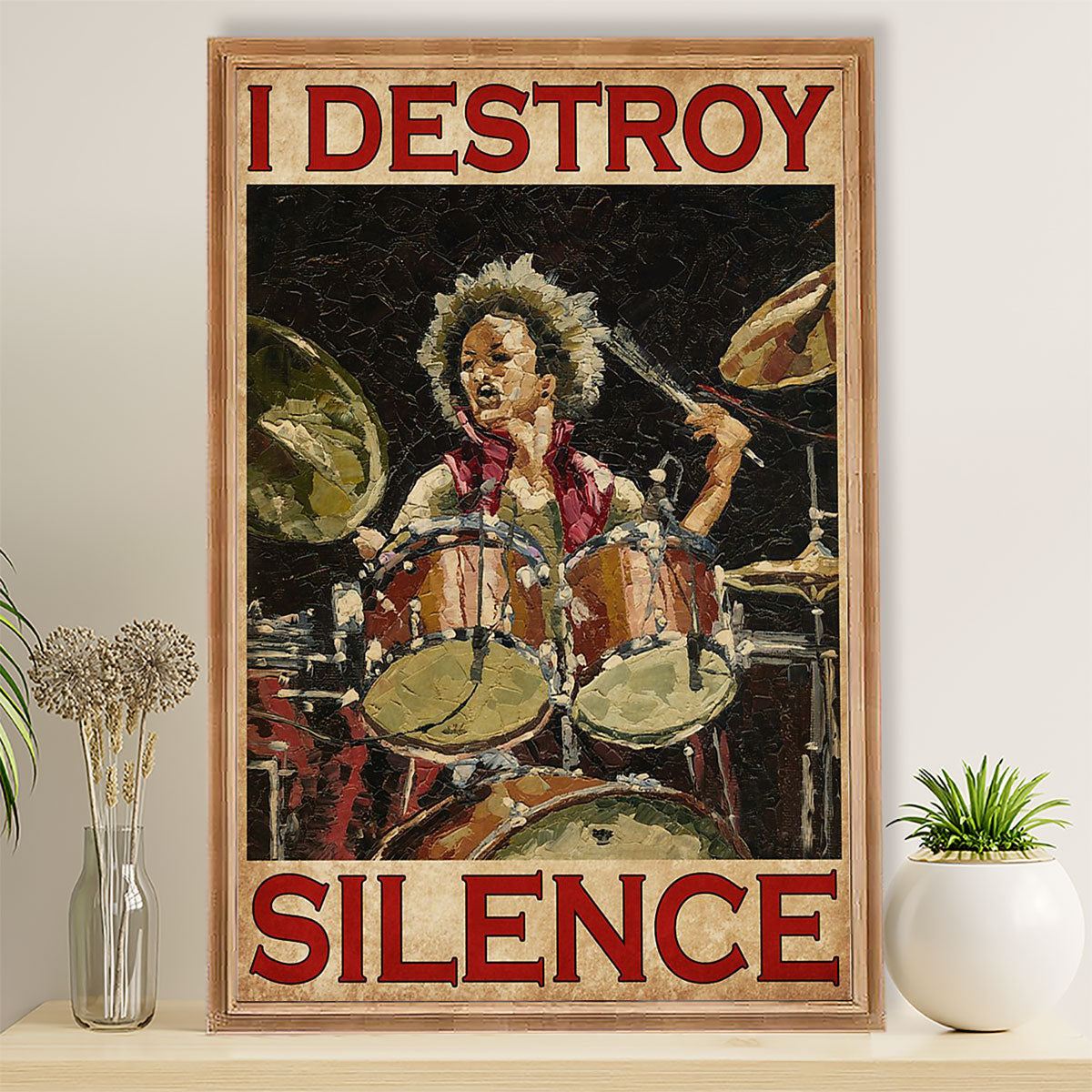 Drumming Canvas I Destroy Silence | Wall Art Gift for Drummers
