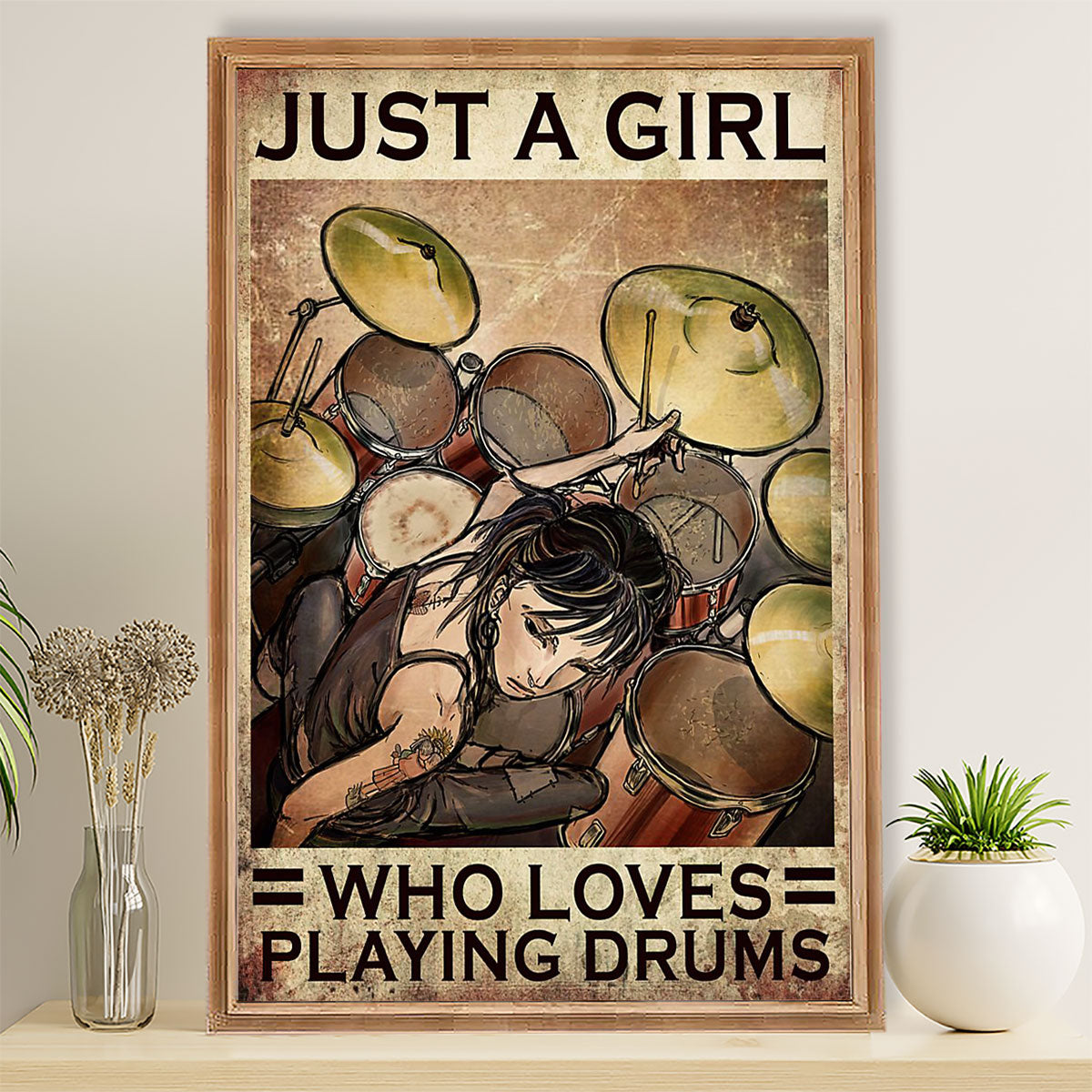 Drumming Canvas Just A Girl Who Loves Playing Drums | Wall Art Gift for Drummers