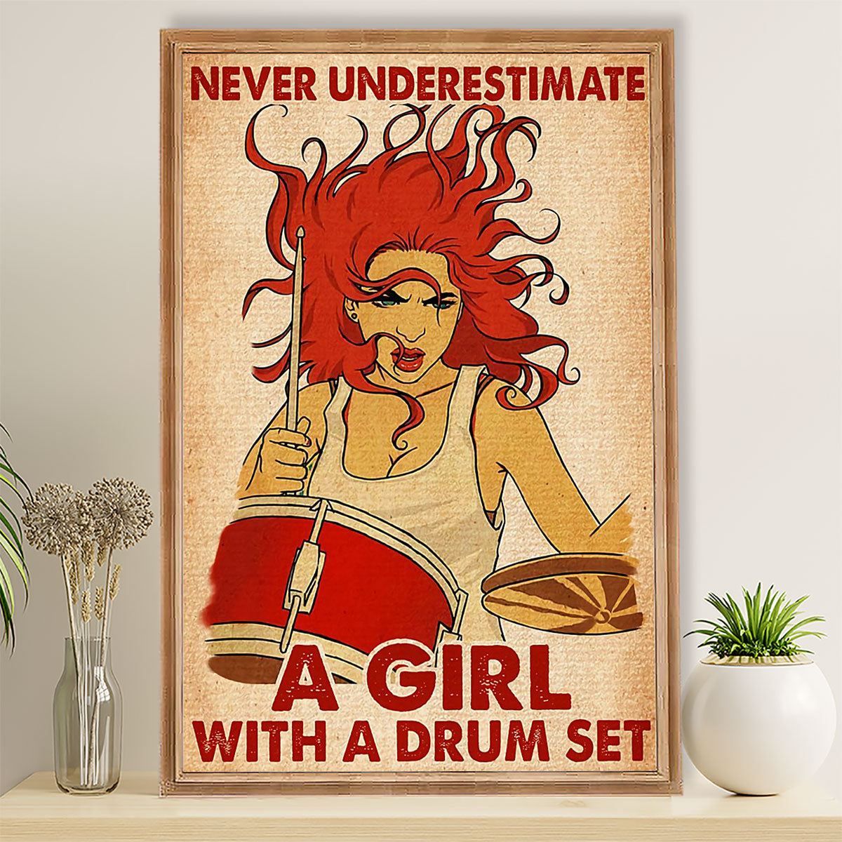Drumming Poster Never Underestimate A Girl With A Drum Set | Wall Art Gift for Drummers