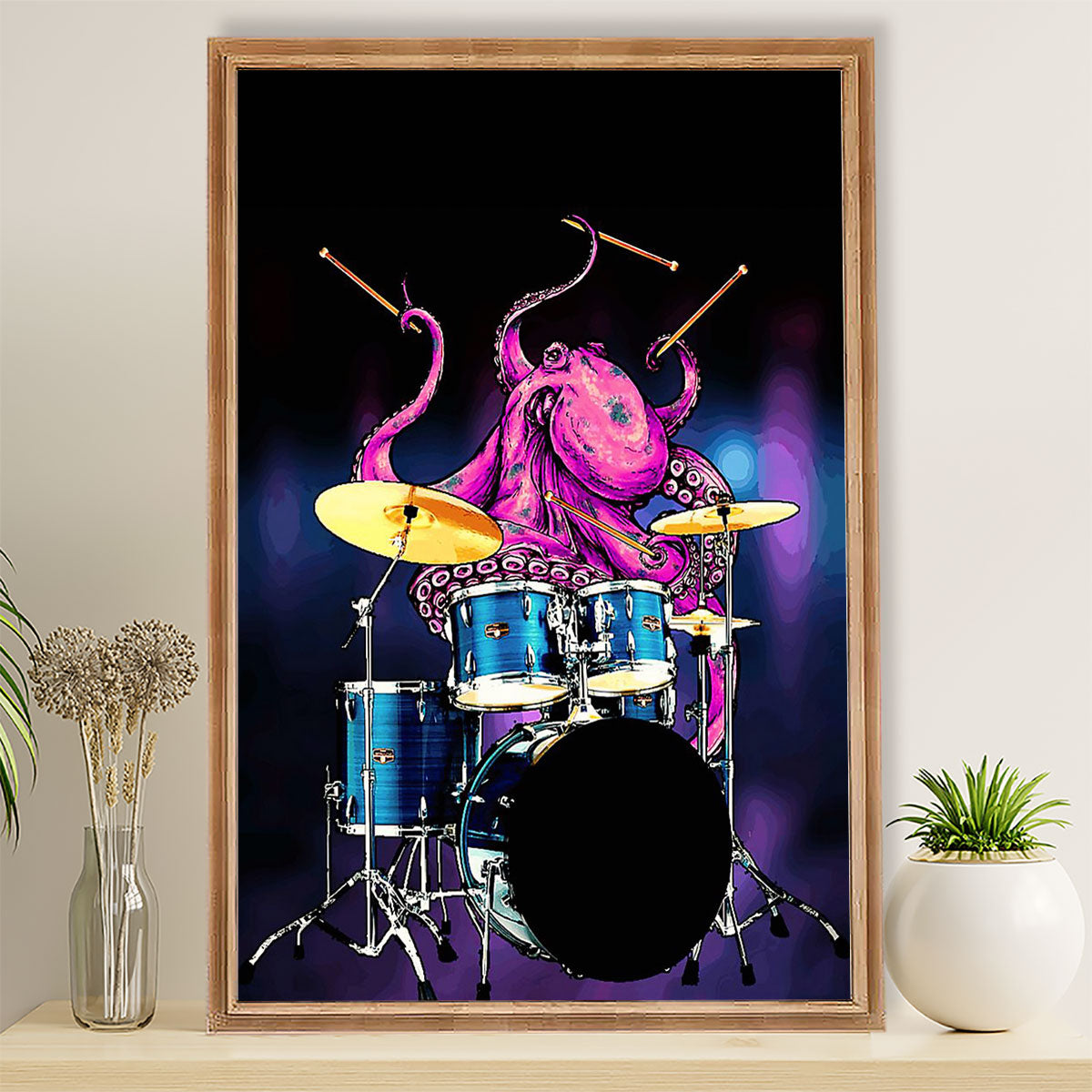 Drumming Canvas Octopus Drummer Art Painting | Wall Art Gift for Drummers