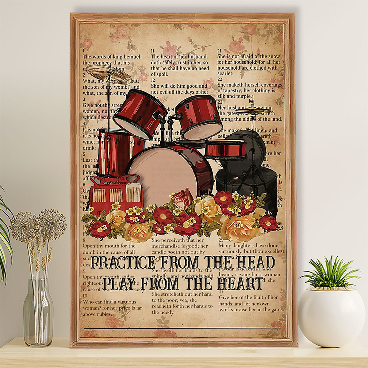 Drumming Canvas Practice From The Head, Play From The Heart | Wall Art Gift for Drummers