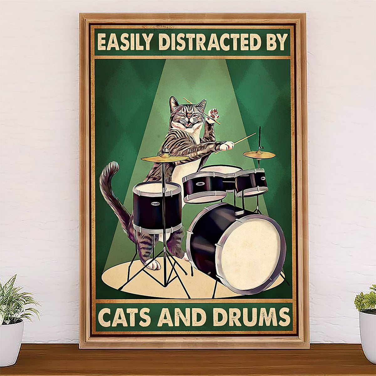 Drumming Poster Easily Distracted by Cats & Drums | Wall Art Gift for Drummers