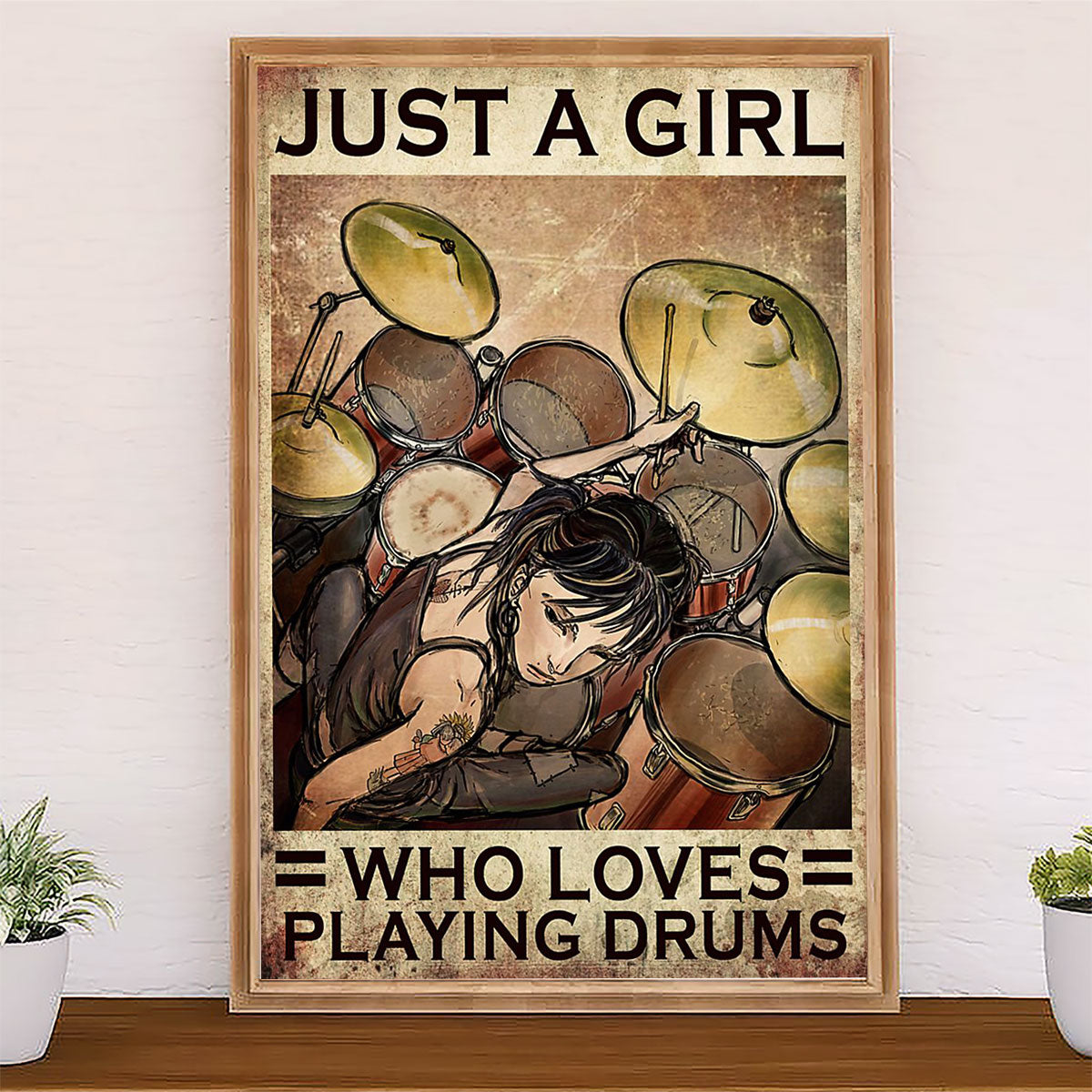 Drumming Canvas Just A Girl Who Loves Playing Drums | Wall Art Gift for Drummers