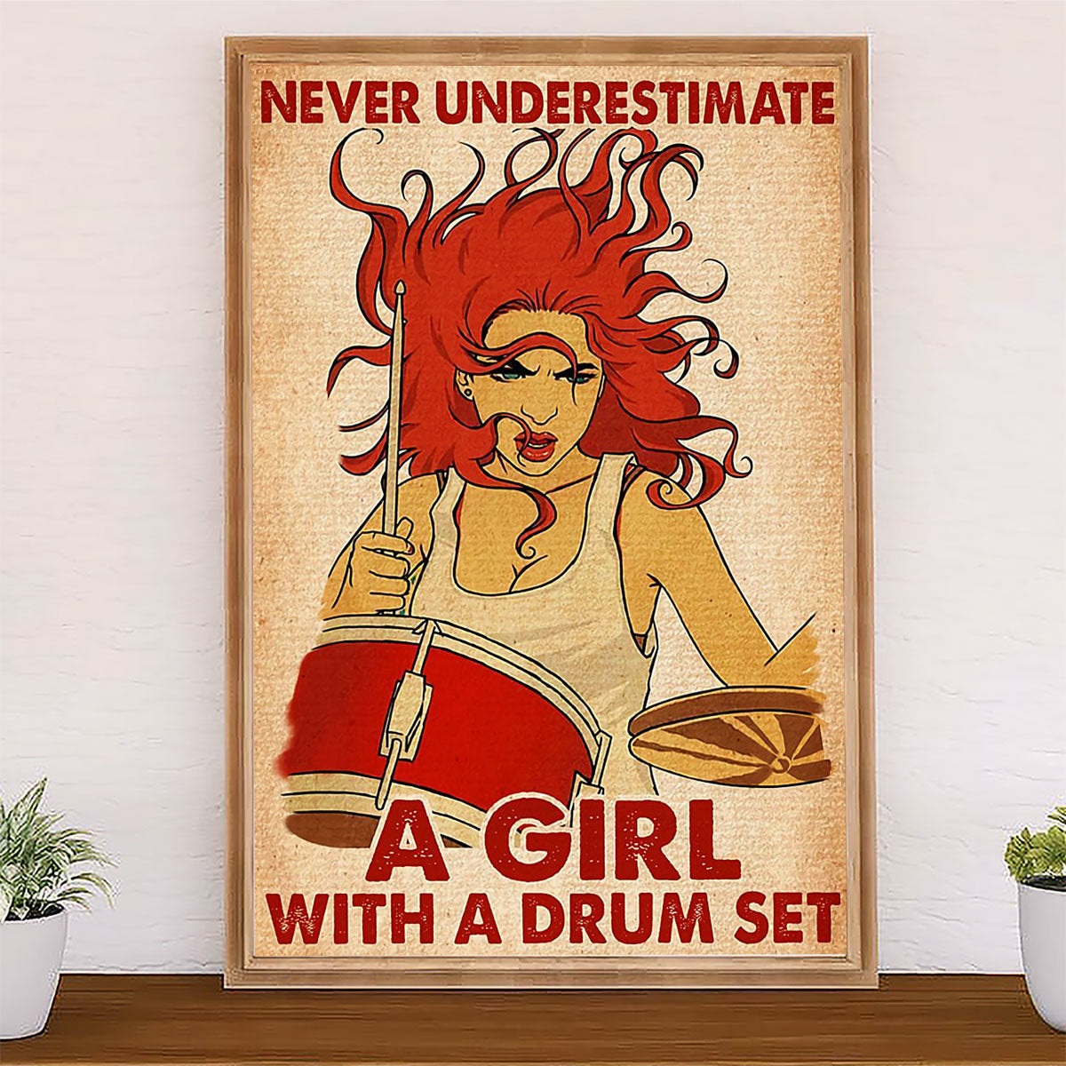 Drumming Canvas Never Underestimate A Girl With A Drum Set | Wall Art Gift for Drummers