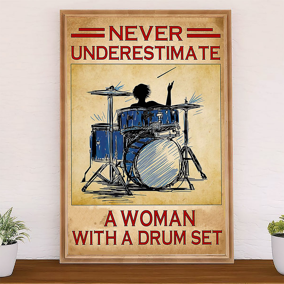 Drumming Canvas Never Underestimate A Woman With A Drum Set | Wall Art Gift for Drummers