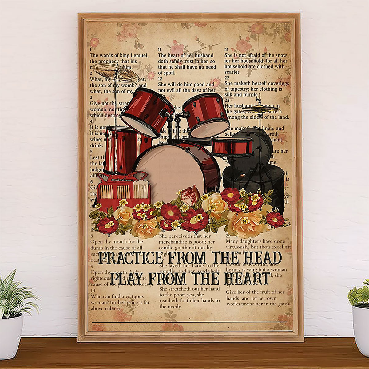 Drumming Poster Practice From The Head, Play From The Heart | Wall Art Gift for Drummers