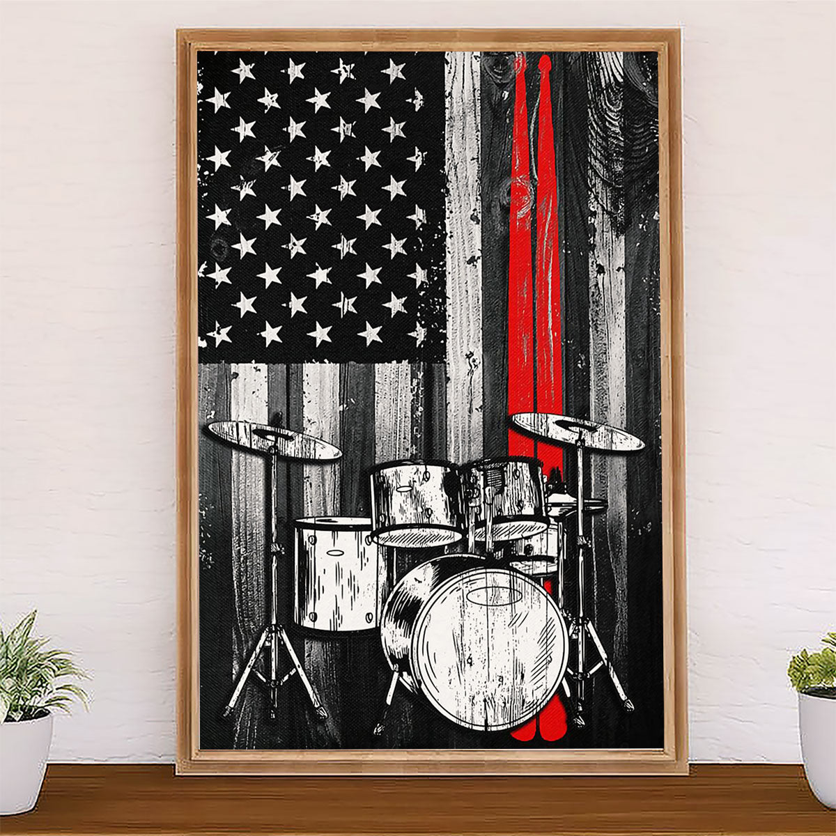 Drumming Canvas American Flag Drum Set | Wall Art Gift for Drummers