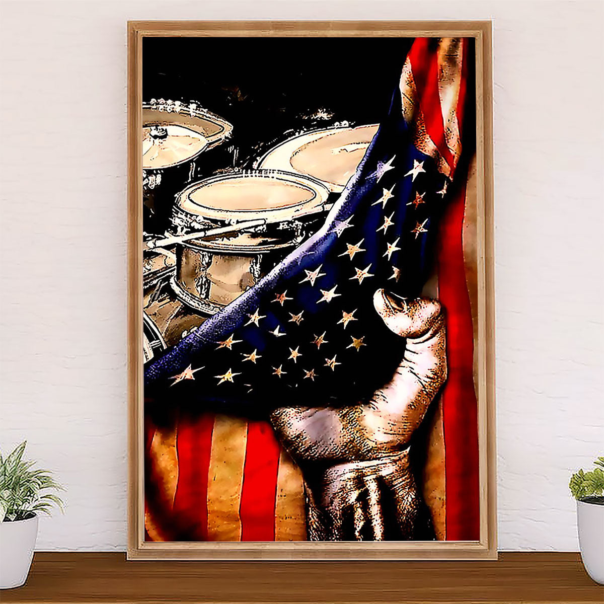 Drumming Poster American Flag Drum Set | Wall Art Gift for Drummers