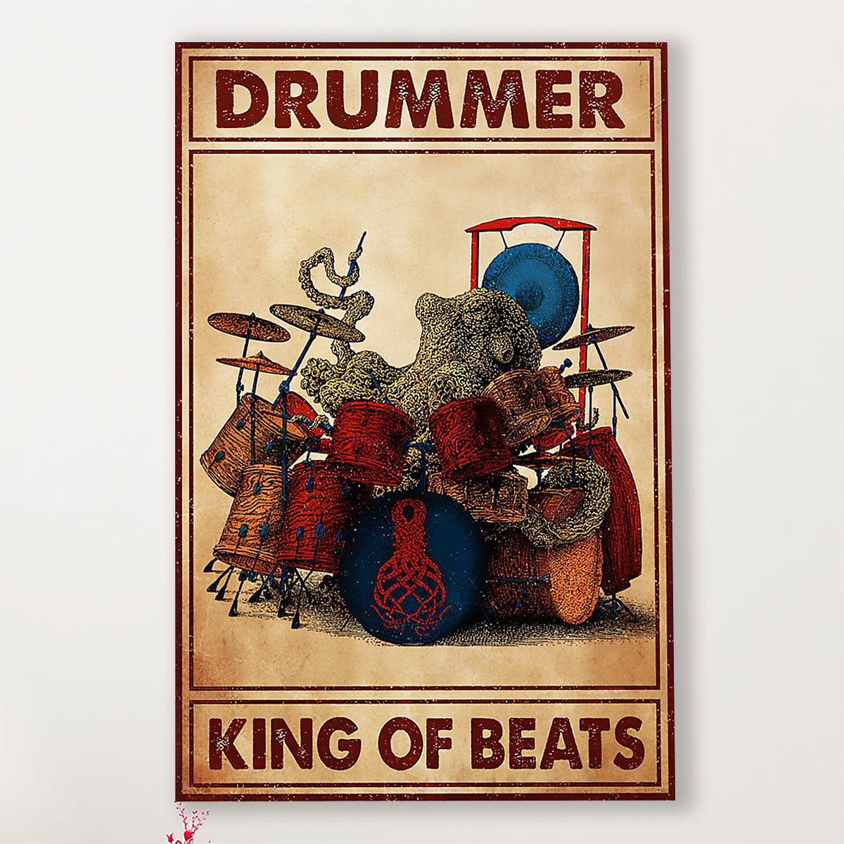 Drumming Canvas Drummer King Of Beats | Wall Art Gift for Drummers