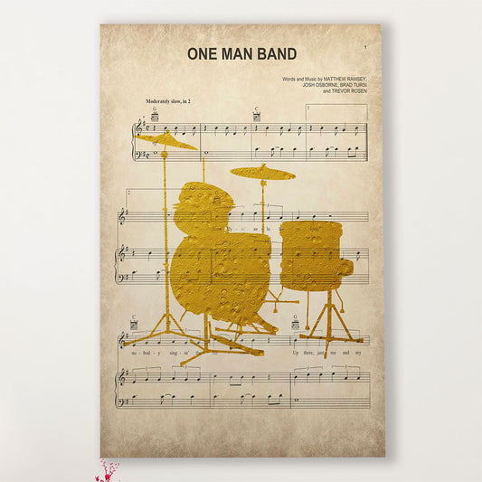 Drumming Canvas One Man Band Song Lyrics | Wall Art Gift for Drummers