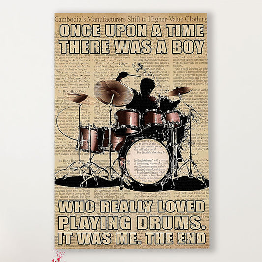 Drumming Canvas There Was A Boy Who Really Loved Playing Drums | Wall Art Gift for Drummers