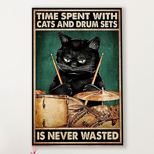 Drumming Canvas Time Spent With Cats & Drum Sets | Wall Art Gift for Drummers